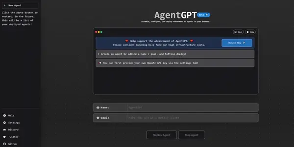Screenshot of AgentGPT