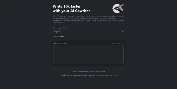 Screenshot of AI Cowriter