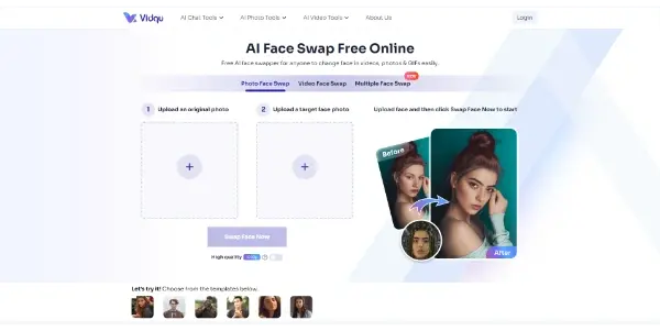 Screenshot of AI Face Swap By Vidqu