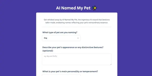 Screenshot of AI Named My Pet