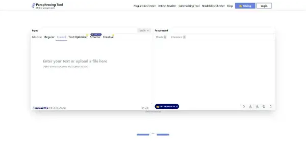 Screenshot of AI Paraphrasing Tool
