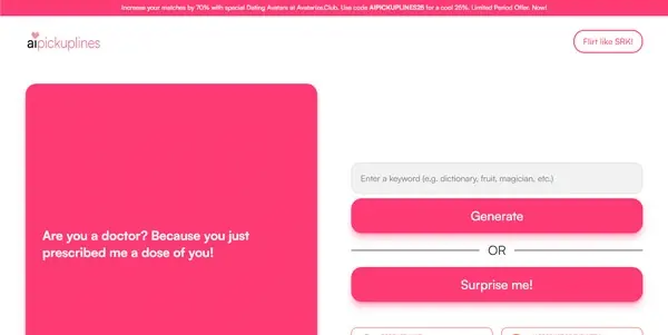 Screenshot of AI Pickup Lines