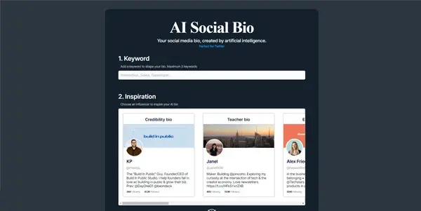 Screenshot of AI Social Bio
