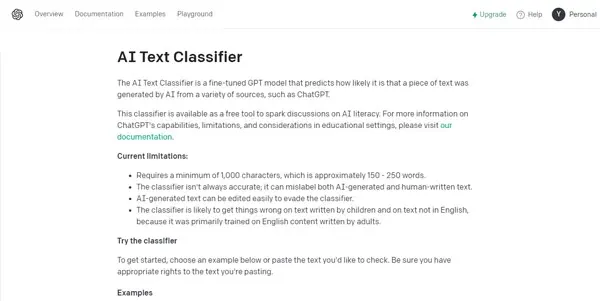 Screenshot of AI Text Classifier