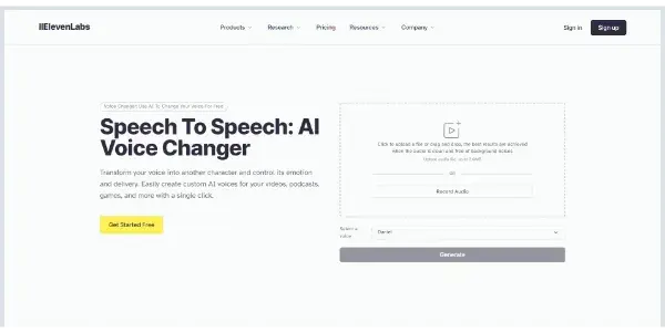Screenshot of AI Voice Changer by ElevenLabs