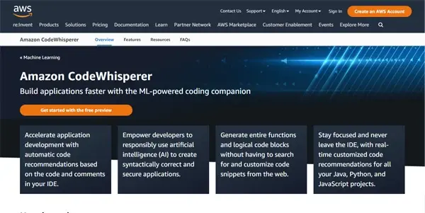 Screenshot of Amazon CodeWhisperer