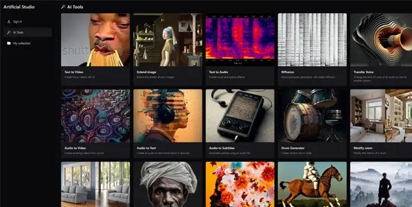 Screenshot of Artificial Studio AI