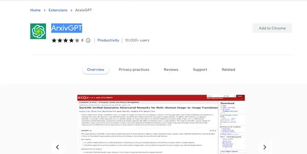 Screenshot of ArxivGPT