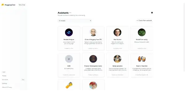 Screenshot of Assistants by HuggingFace