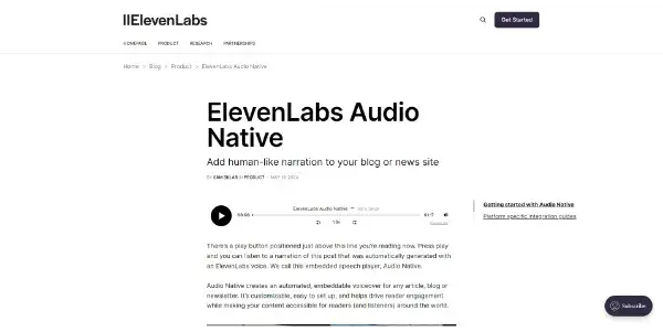 Screenshot of Audio Native ElevenLabs