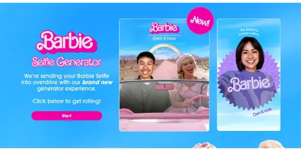 Screenshot of Barbie Selfie Generator