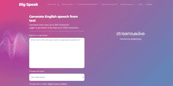 Screenshot of Big Speak AI