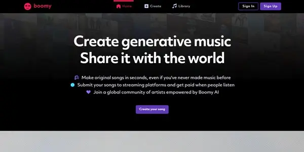 Screenshot of Boomy