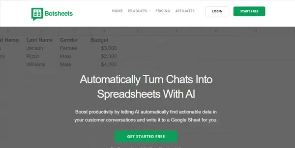 Screenshot of Botsheets