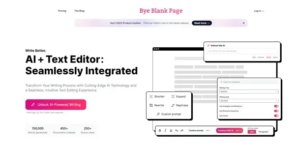 Screenshot of ByeBlankPage AI