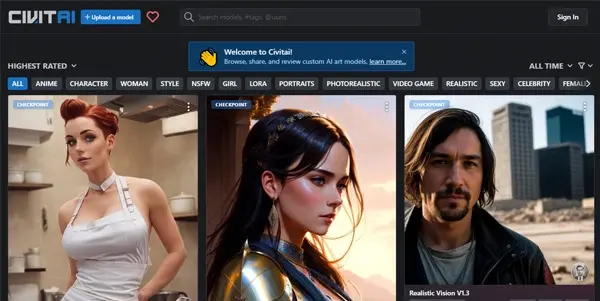 Screenshot of Civitai