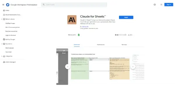 Screenshot of Claude For Sheets