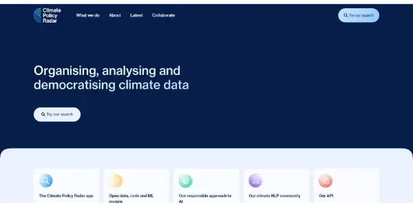 Screenshot of Climate Policy Radar