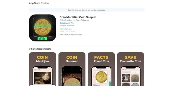 Screenshot of Coin Identifier Coin Snap