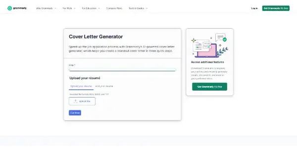 Screenshot of Cover Letter by Grammarly