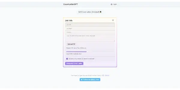 Screenshot of CoverLetterGPT