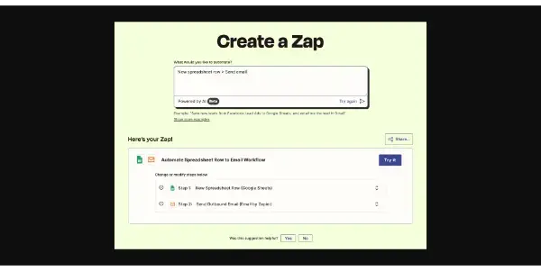 Screenshot of Create a Zap by Zapier