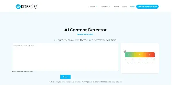Screenshot of Crossplag’s AI detector