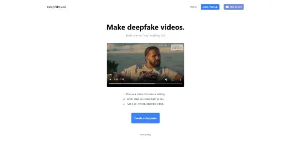 Screenshot of Deepfakes.lol