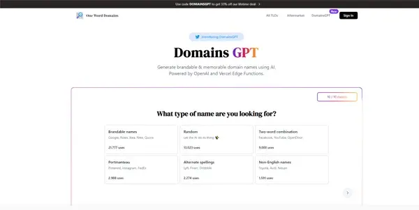 Screenshot of DomainsGPT