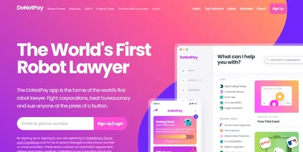 Screenshot of DoNotPay