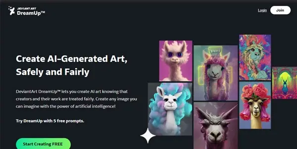 Screenshot of Dream Up (Deviant Art)