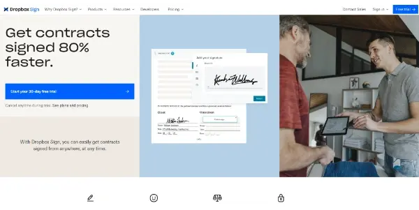 Screenshot of Dropbox Sign