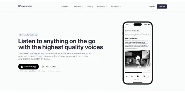 Screenshot of ElevenLabs Reader