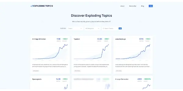 Screenshot of Exploding Topics