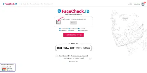 Screenshot of FaceCheck ID
