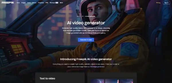 Screenshot of Freepik AI Video