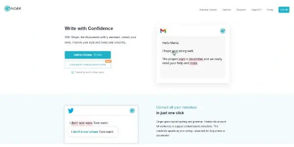 Screenshot of Ginger AI