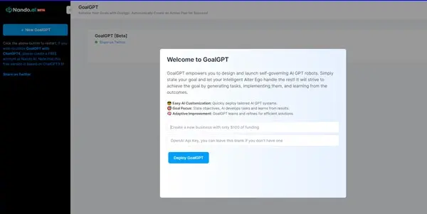 Screenshot of GoalGPT