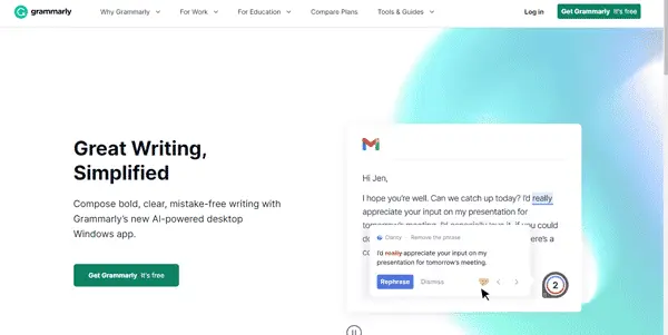Screenshot of Grammarly