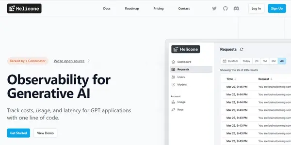 Screenshot of Helicone