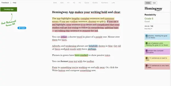 Screenshot of Hemingway App
