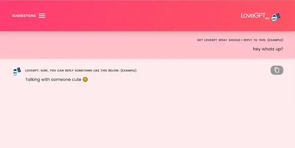 Screenshot of LoveGPT