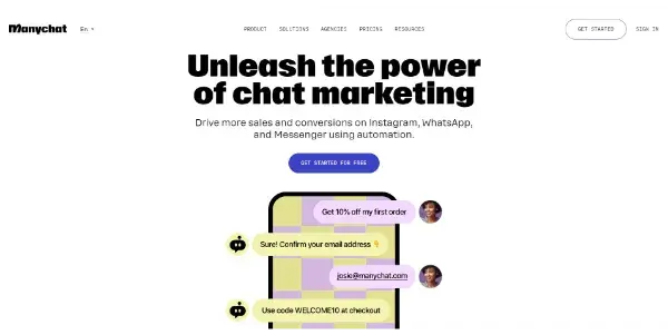 Screenshot of Manychat
