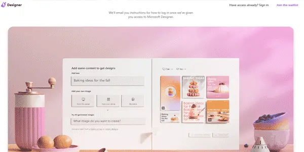 Screenshot of Microsoft Designer