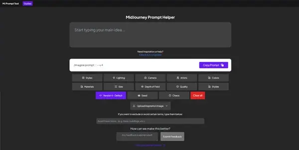 Screenshot of MidJourney Prompt Helper