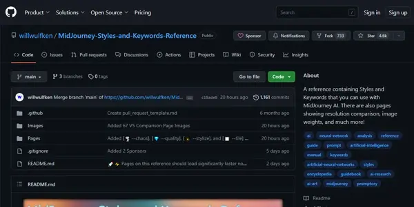 Screenshot of MidJourney Styles & Keywords