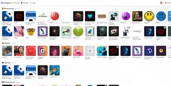 Screenshot of Miniapps.ai