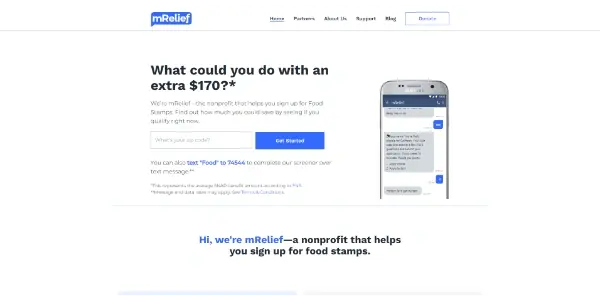 Screenshot of mRelief