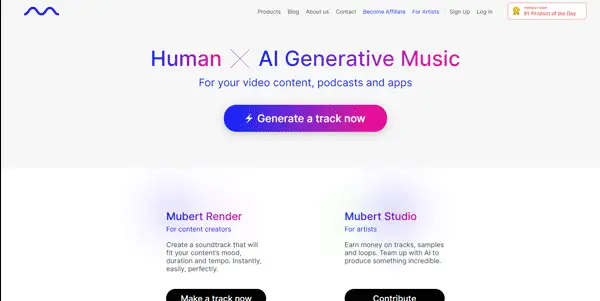 Screenshot of Mubert AI