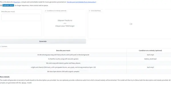 Screenshot of MusicGen